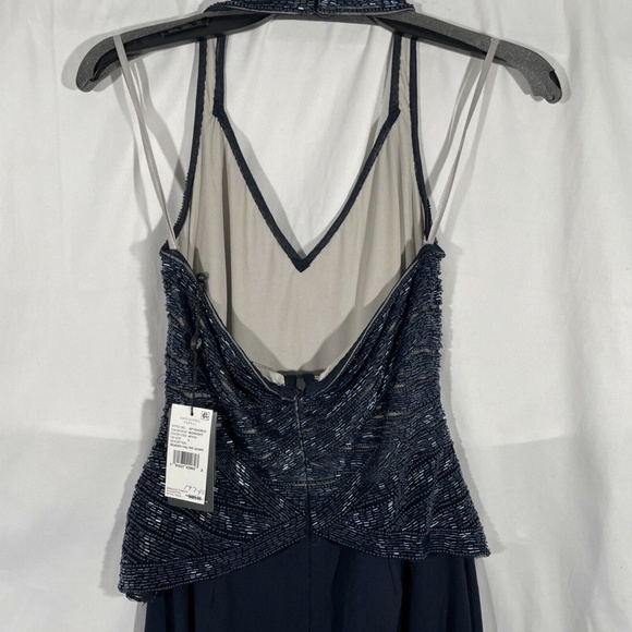 NWT‎ Adrianna Papell Beaded Halter Gown in Midnight Blue [SZ 2 ] - Picture 7 of 12